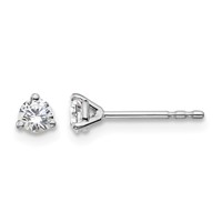 18K White Gold 0.25 Carat Lab Grown Diamond VS+ F+ Round Complete Three Prong Stud Earrings view 1