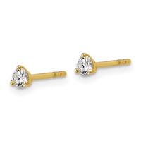 18K Yellow Gold 0.25 Carat Lab Grown Diamond VS+ F+ Round Complete Three Prong Stud Earrings view 2