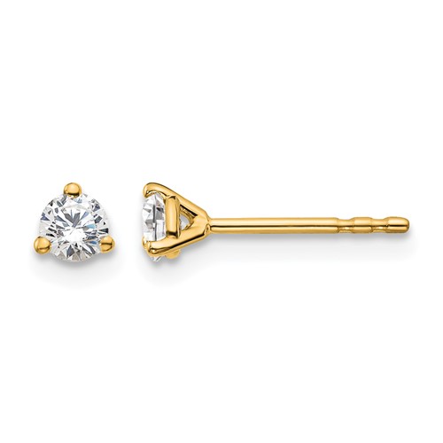18K Yellow Gold 0.25 Carat Lab Grown Diamond VS+ F+ Round Complete Three Prong Stud Earrings