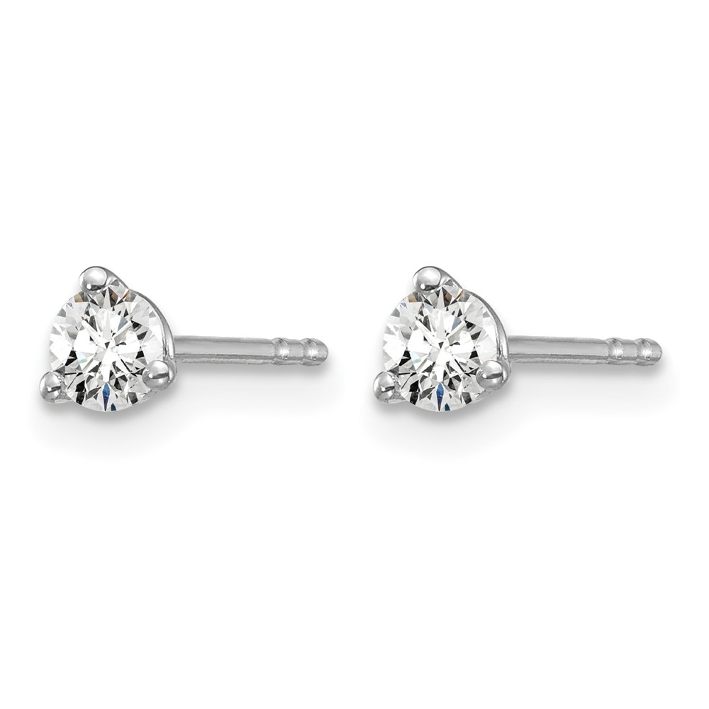 14k White Gold 1/4 carat Lab Grown Diamond VS+ F+ Round Complete Three Prong Stud Earrings (EM1007-025-WLD)