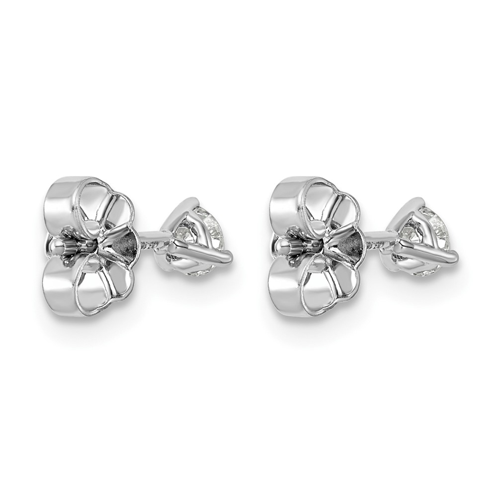 14k White Gold 1/4 carat Lab Grown Diamond VS+ F+ Round Complete Three Prong Stud Earrings (EM1007-025-WLD)
