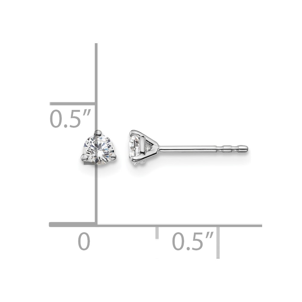 14k White Gold 1/4 carat Lab Grown Diamond VS+ F+ Round Complete Three Prong Stud Earrings (EM1007-025-WLD)