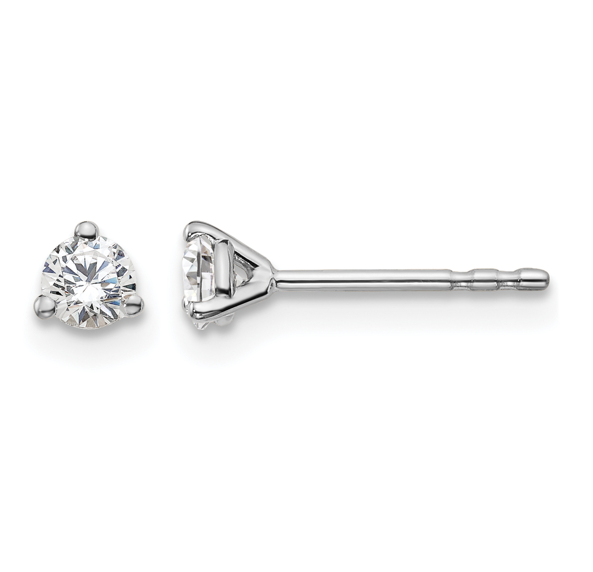 14k White Gold 1/4 carat Certified Lab Grown Diamond VS/SI+ G+ Round Complete Three Prong Stud Earrings (EM1007-025C-WLG)