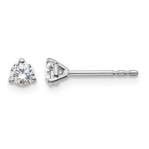 14K White Gold 0.25 Carat Lab Grown Diamond VS+ F+ Round Complete Three Prong Stud Earrings