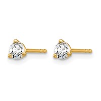 14K Yellow Gold 0.25 Carat Lab Grown Diamond VS SI+ G+ Round Complete Three Prong Stud Earrings view 2