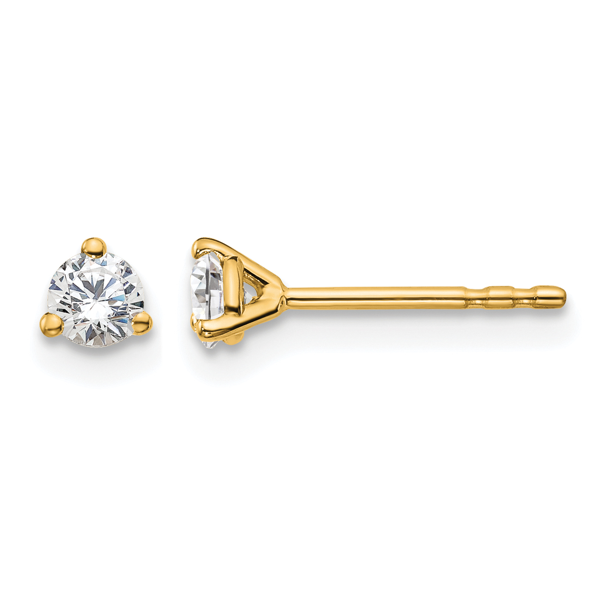 14k 1/4 carat Lab Grown Diamond VS+ F+ Round Complete Three Prong Stud Earrings (EM1007-025-LD)