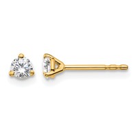 14K Yellow Gold 0.25 Carat Lab Grown Diamond VS SI+ G+ Round Complete Three Prong Stud Earrings view 1