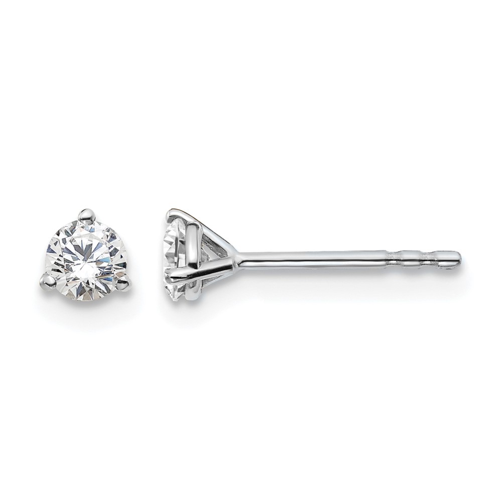 18K White Gold 0.33 Carat Lab Grown Diamond VS+ F+ Round Complete Three Prong Stud Earrings