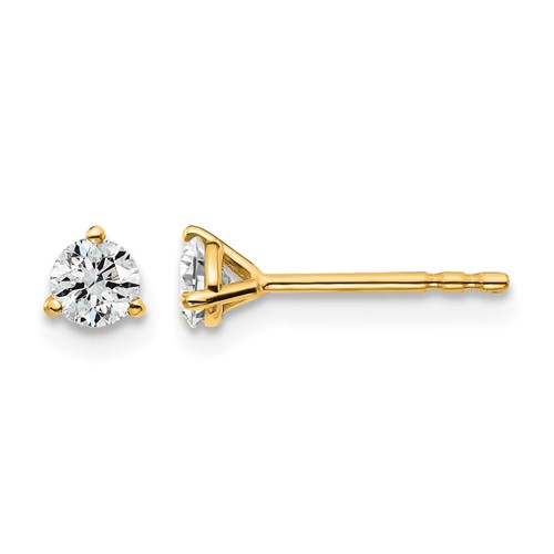 18K Yellow Gold 0.33 Carat Lab Grown Diamond VS+ F+ Round Complete Three Prong Stud Earrings