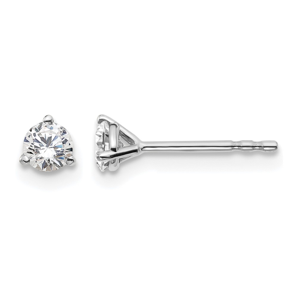 14k White Gold 1/3 carat Lab Grown Diamond VS+ F+ Round Complete Three Prong Stud Earrings (EM1007-033-WLD)