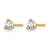 14K Yellow Gold 0.33 Carat Certified Lab Grown Diamond VS SI+ G+ Round Complete Three Prong Stud Earrings view 2