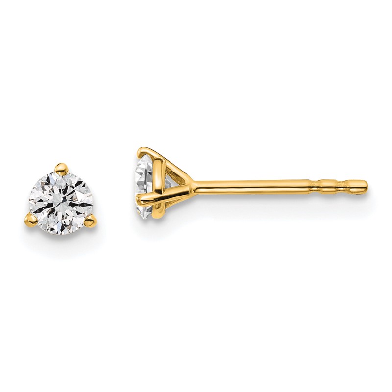 14k Yellow Gold 1/3 ctw Lab Grown Diamond VS+ F+ Round 3 Prong Heavy Wt. Stud Earrings
