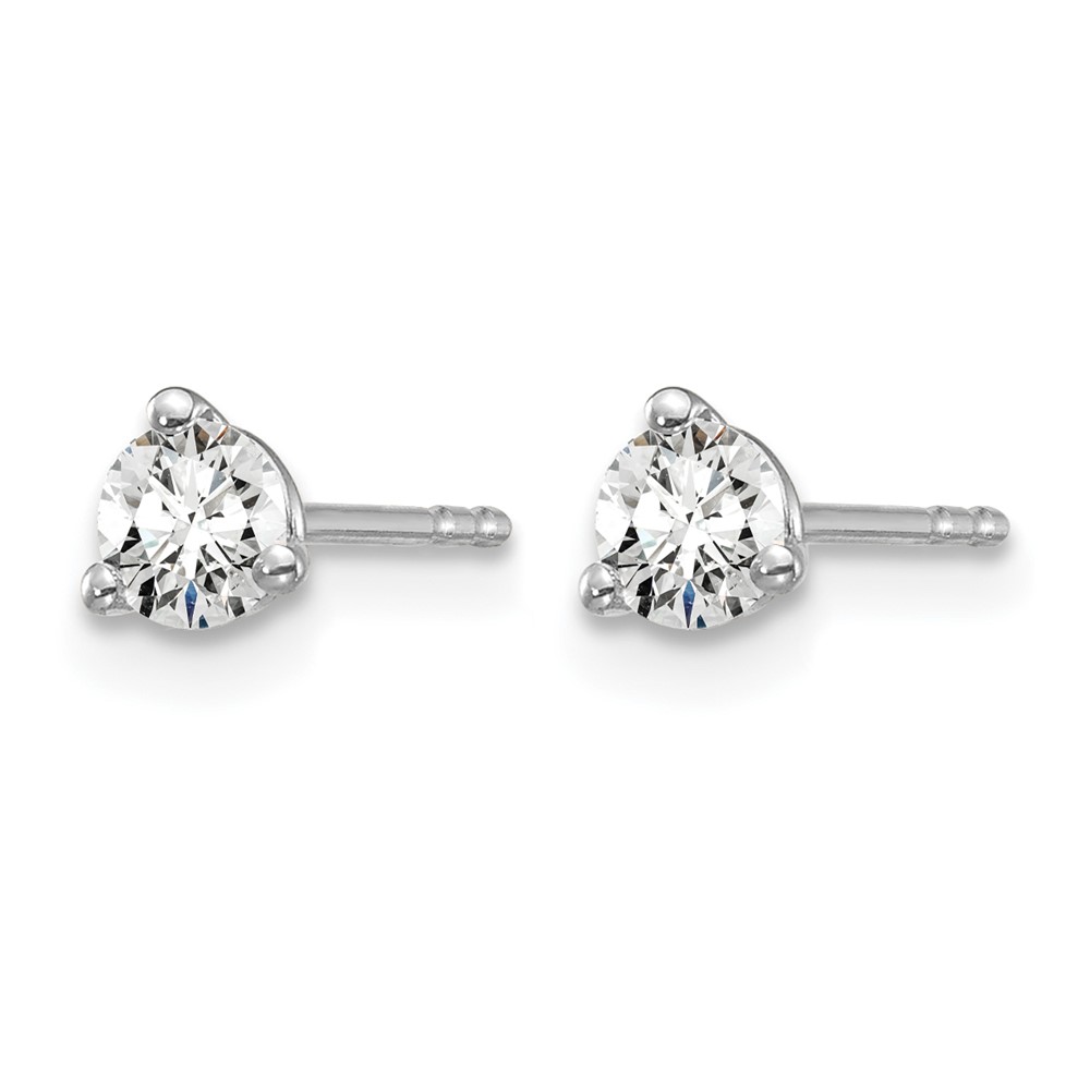 14k White Gold 3/8 carat Lab Grown Diamond VS+ F+ Round Complete Three Prong Stud Earrings (EM1007-037-WLD)