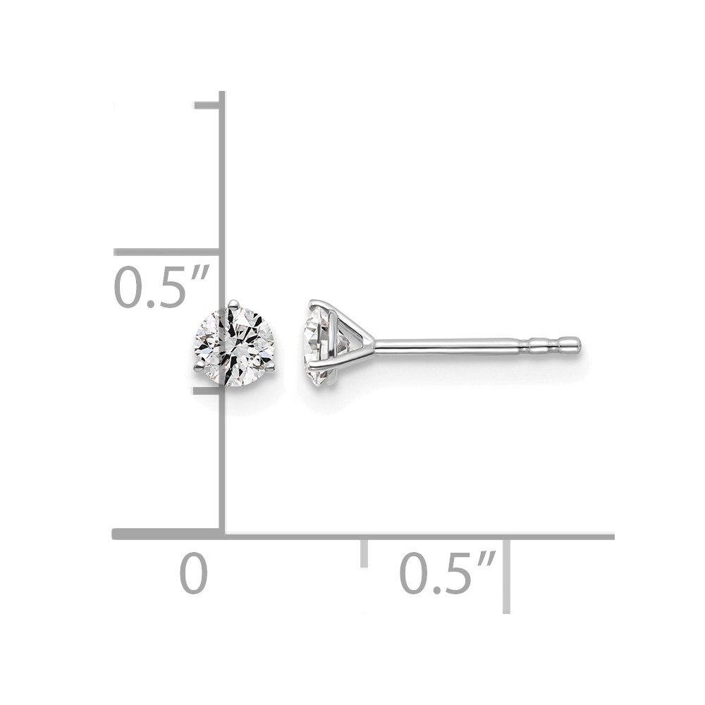 14k White Gold 3/8 carat Lab Grown Diamond VS+ F+ Round Complete Three Prong Stud Earrings (EM1007-037-WLD)