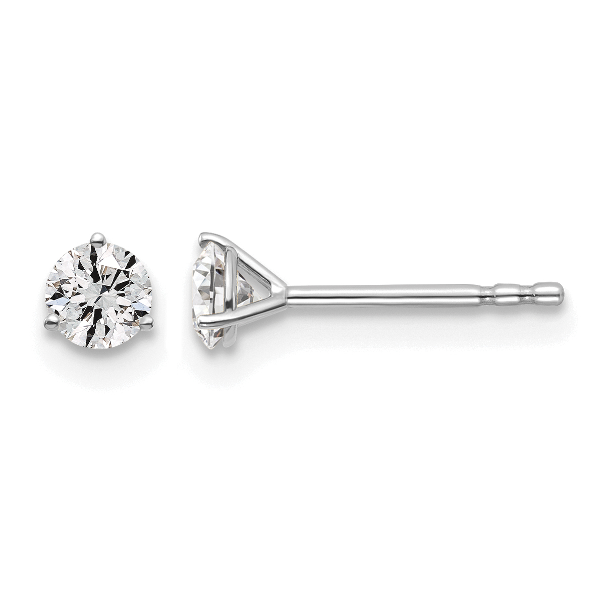 14k White Gold 3/8 carat Lab Grown Diamond VS+ F+ Round Complete Three Prong Stud Earrings (EM1007-037-WLD)