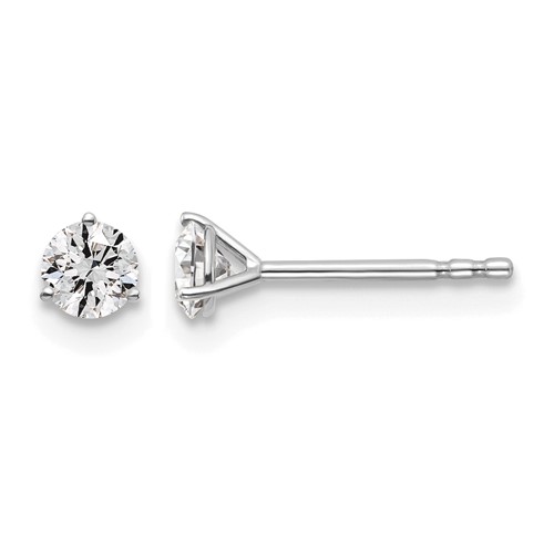 14k White Gold 3/8 carat Lab Grown Diamond VS+ F+ Round Complete Three Prong Stud Earrings