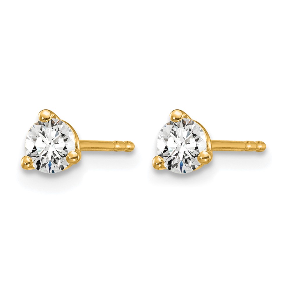 14k 3/8 carat Lab Grown Diamond VS/SI+ G+ Round Complete Three Prong Stud Earrings (EM1007-037-LG)