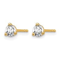 14K Yellow Gold 0.38 Carat Lab Grown Diamond VS+ F+ Round Complete Three Prong Stud Earrings view 2