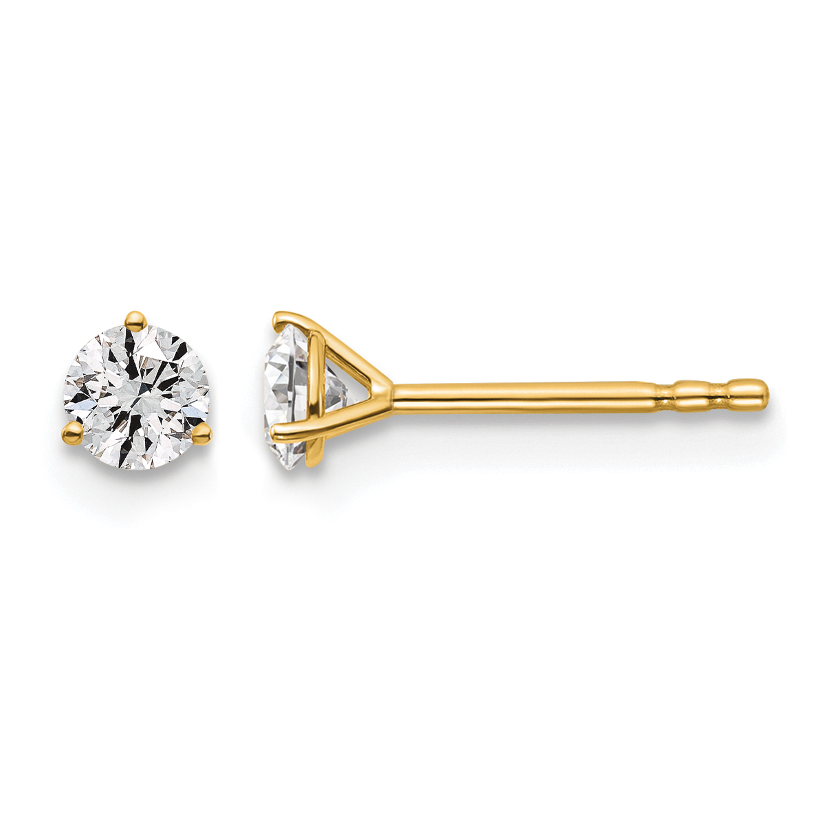 14k 3/8 carat Lab Grown Diamond VS/SI+ G+ Round Complete Three Prong Stud Earrings (EM1007-037-LG)