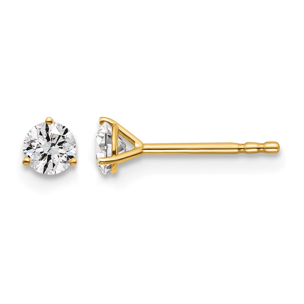 14k 3/8 carat Lab Grown Diamond VS/SI+ G+ Round Complete Three Prong Stud Earrings (EM1007-037-LG)