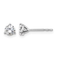 18K White Gold 0.50 Carat Lab Grown Diamond VS+ F+ Round Complete Three Prong Stud Earrings view 1