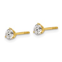 18K Yellow Gold 0.50 Carat Lab Grown Diamond VS+ F+ Round Complete Three Prong Stud Earrings view 2