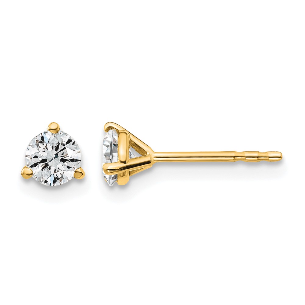 18K Yellow Gold 0.50 Carat Lab Grown Diamond VS+ F+ Round Complete Three Prong Stud Earrings