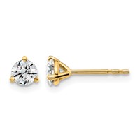 18K Yellow Gold 0.50 Carat Lab Grown Diamond VS+ F+ Round Complete Three Prong Stud Earrings view 1