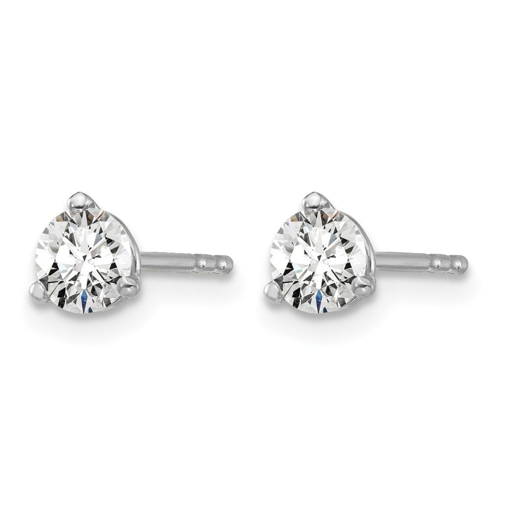 14k White Gold 1/2 carat Lab Grown Diamond VS+ F+ Round Complete Three Prong Stud Earrings (EM1007-050-WLD)