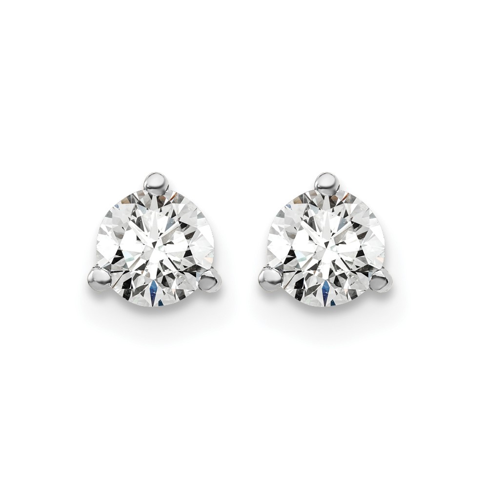 14k White Gold 1/2 carat Lab Grown Diamond VS+ F+ Round Complete Three Prong Stud Earrings (EM1007-050-WLD)