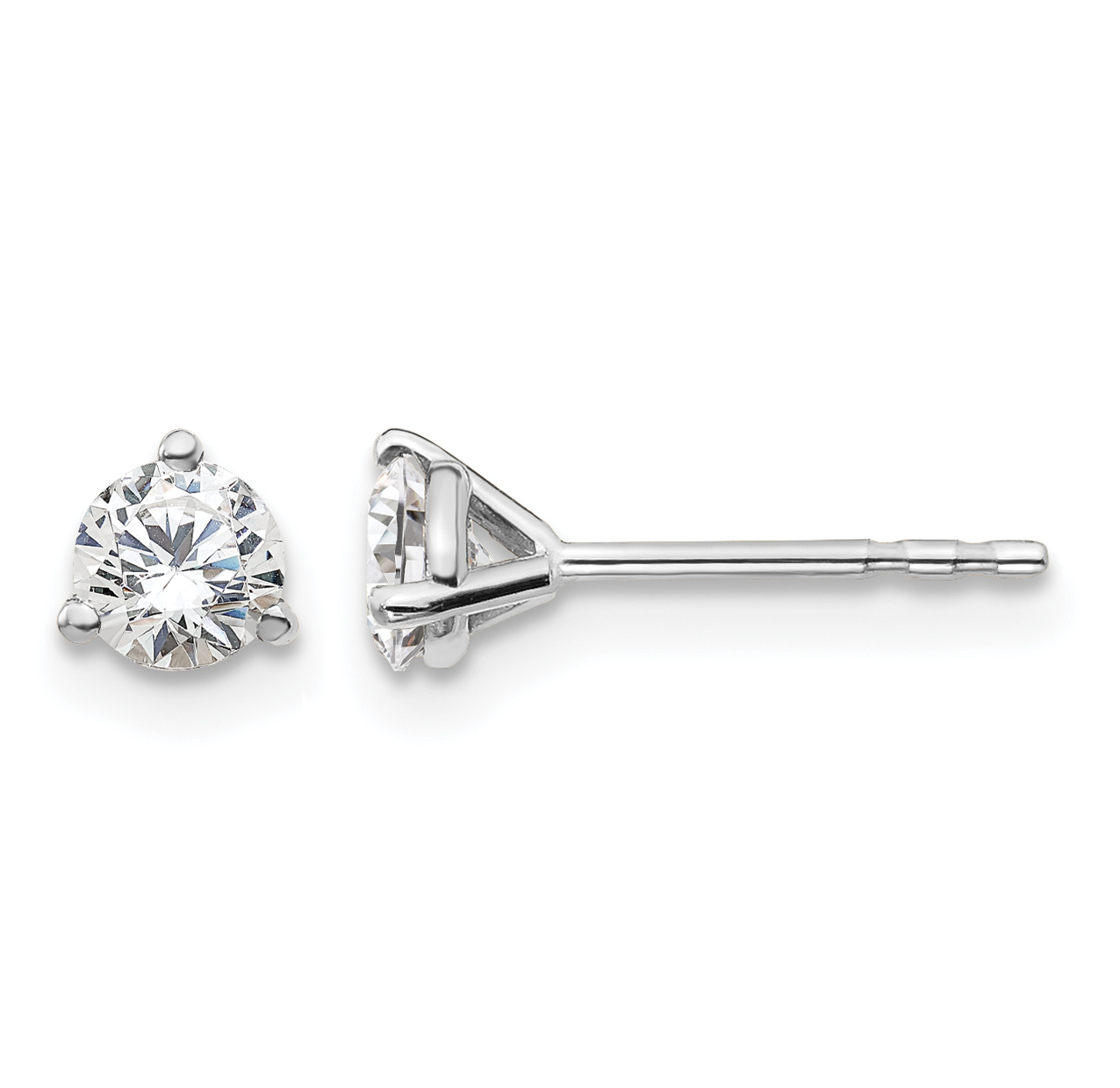 14k White Gold 1/2 carat Certified Lab Grown Diamond VS+ F+ Round Complete Three Prong Stud Earrings (EM1007-050C-WLD)