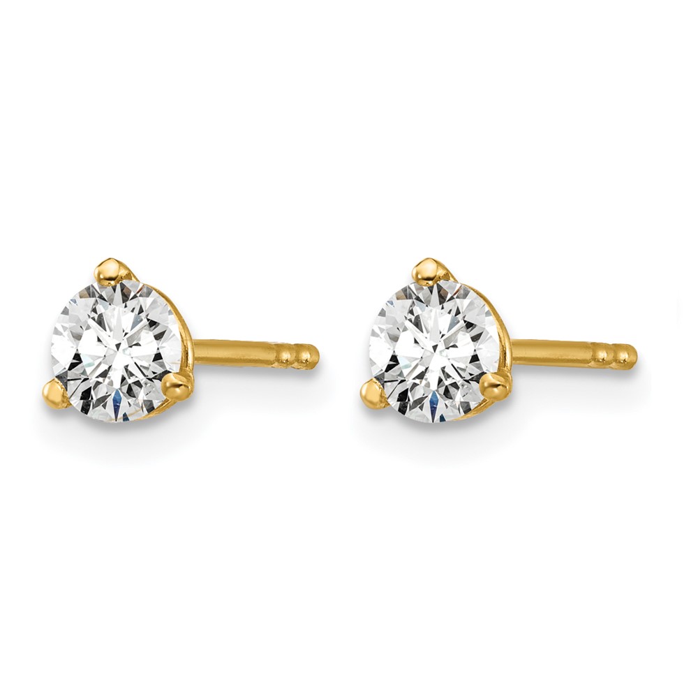 14k 1/2 carat Lab Grown Diamond VS+ F+ Round Complete Three Prong Stud Earrings (EM1007-050-LD)