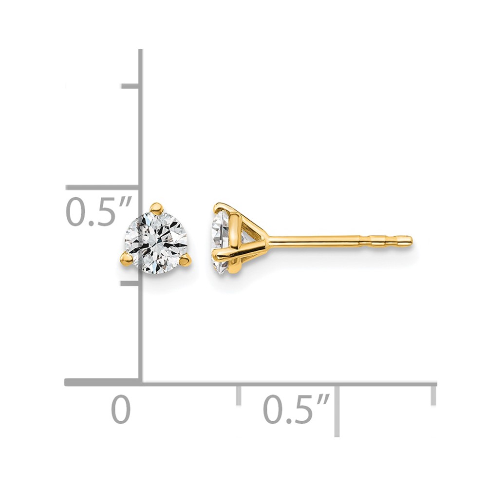 14k 1/2 carat Lab Grown Diamond VS+ F+ Round Complete Three Prong Stud Earrings (EM1007-050-LD)