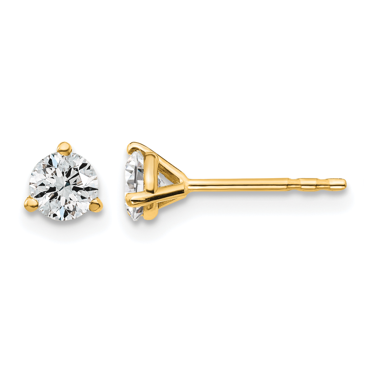 14k 1/2 carat Certified Lab Grown Diamond VS+ F+ Round Complete Three Prong Stud Earrings (EM1007-050C-LD)