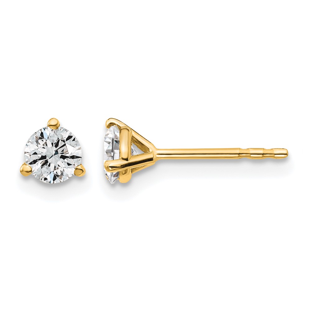 14k 1/2 carat Certified Lab Grown Diamond VS+ F+ Round Complete Three Prong Stud Earrings (EM1007-050C-LD)