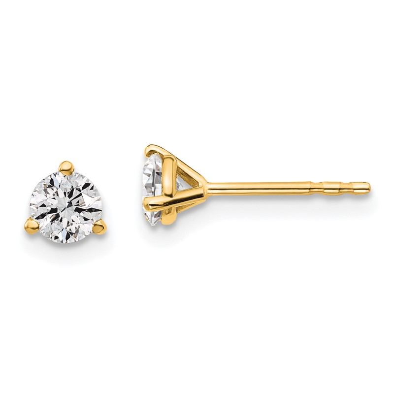 14k Yellow Gold 1/2 ctw Certified Lab Grown Diamond VS+ F+ Round 3 Prong Heavy Wt. Stud Earrings