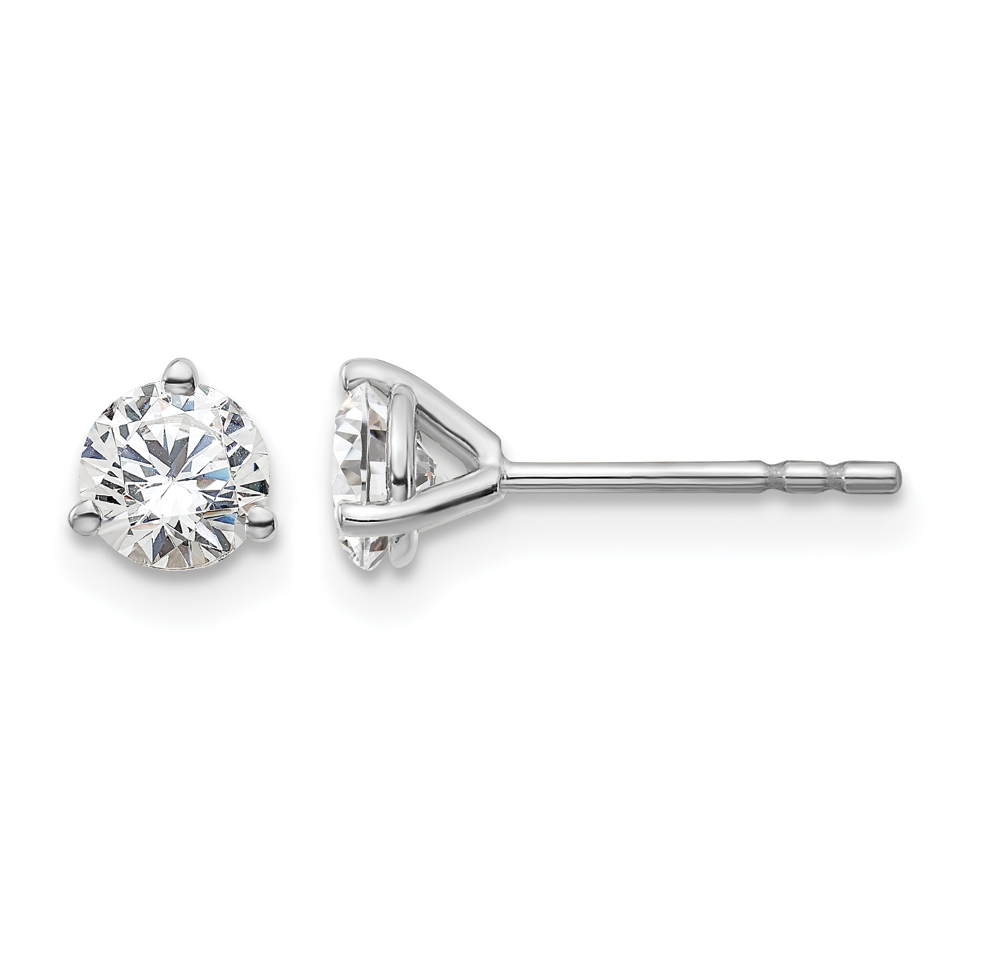 14k White Gold 5/8 carat Lab Grown Diamond VS+ F+ Round Complete Three Prong Stud Earrings (EM1007-066-WLD)