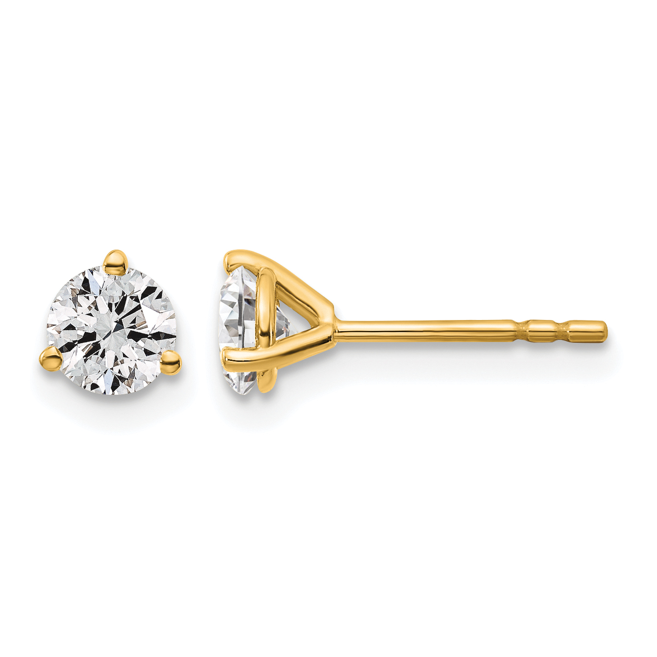 14k 5/8 carat Lab Grown Diamond VS+ F+ Round Complete Three Prong Stud Earrings (EM1007-066-LD)