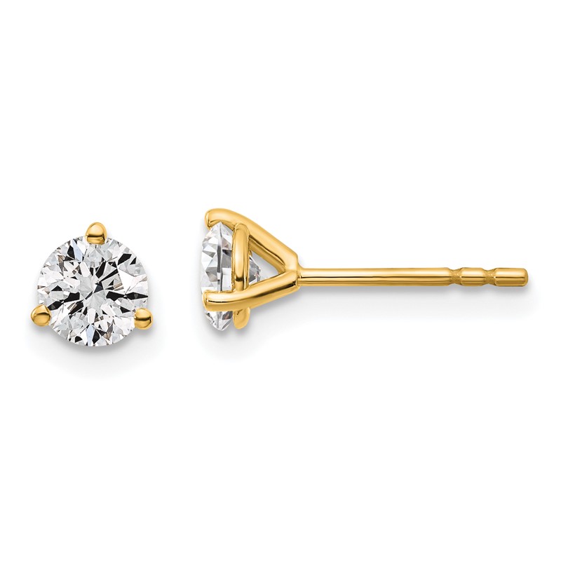14k Yellow Gold 2/3 ctw Lab Grown Diamond VS/SI+ G+ Round 3 Prong Heavy Wt. Stud Earrings