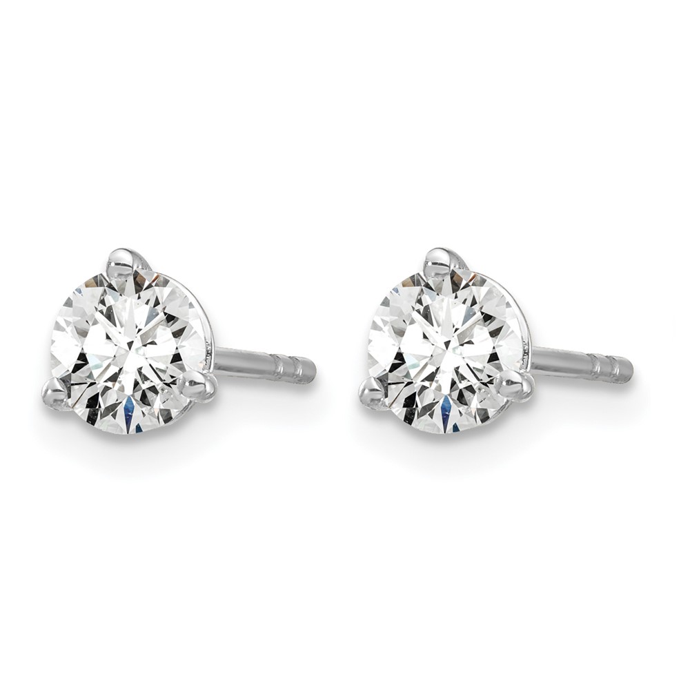 14k White Gold 3/4 carat Certified Lab Grown Diamond VS+ F+ Round Complete Three Prong Stud Earrings (EM1007-075C-WLD)