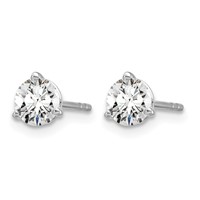 14K White Gold 0.75 Carat Lab Grown Diamond VS SI+ G+ Round Complete Three Prong Stud Earrings view 2