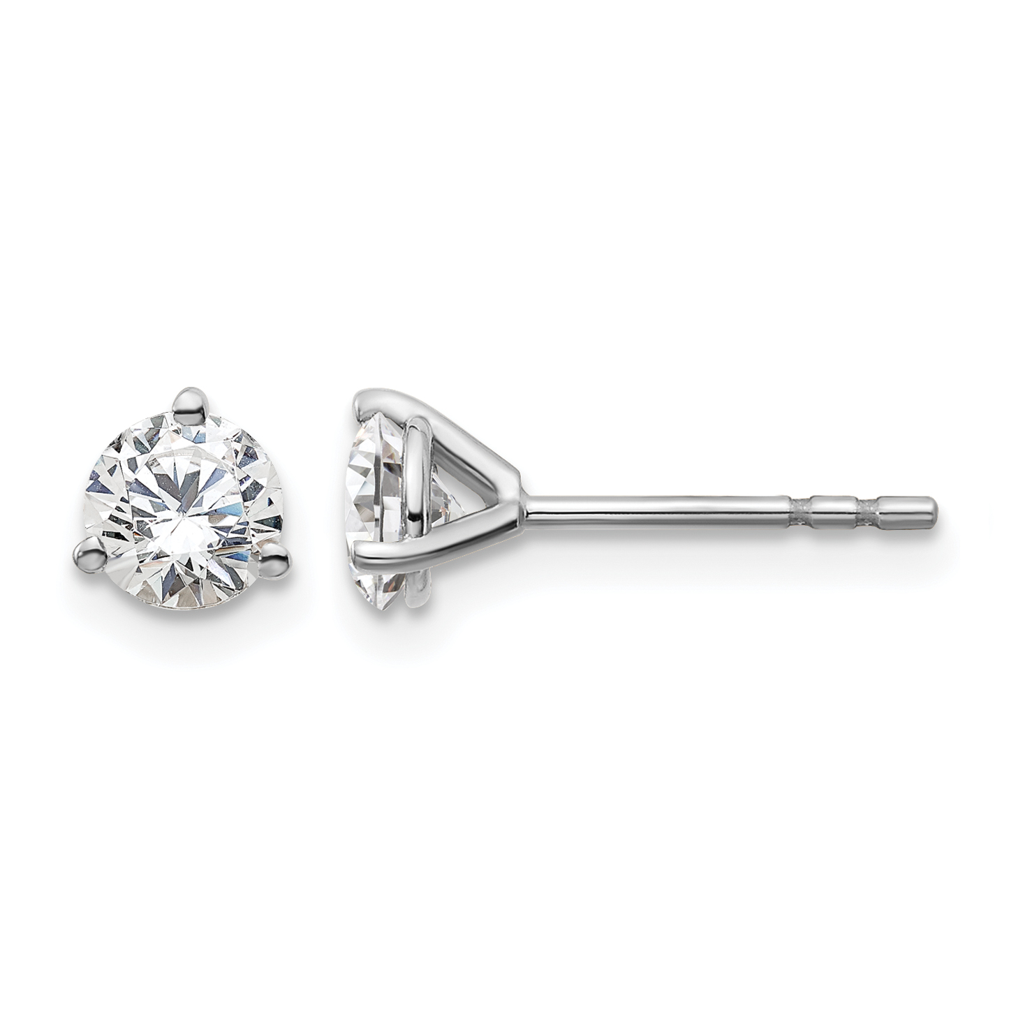 14k White Gold 3/4 carat Certified Lab Grown Diamond VS+ F+ Round Complete Three Prong Stud Earrings (EM1007-075C-WLD)