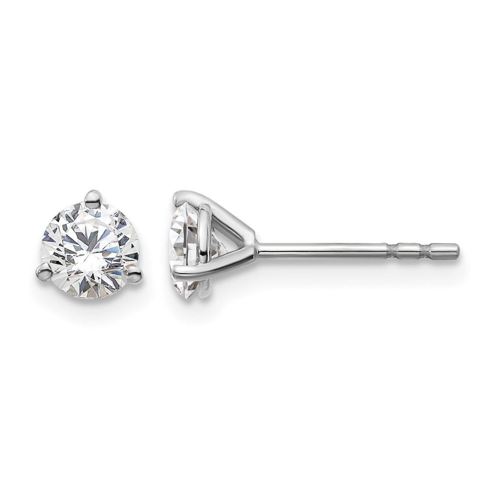 14k White Gold 3/4 carat Certified Lab Grown Diamond VS+ F+ Round Complete Three Prong Stud Earrings (EM1007-075C-WLD)