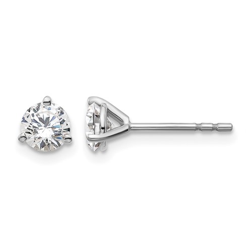 14K White Gold 0.75 Carat Lab Grown Diamond VS+ F+ Round Complete Three Prong Stud Earrings