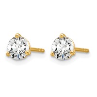 14K Yellow Gold 0.75 Carat Lab Grown Diamond VS+ F+ Round Complete Three Prong Stud Earrings view 2