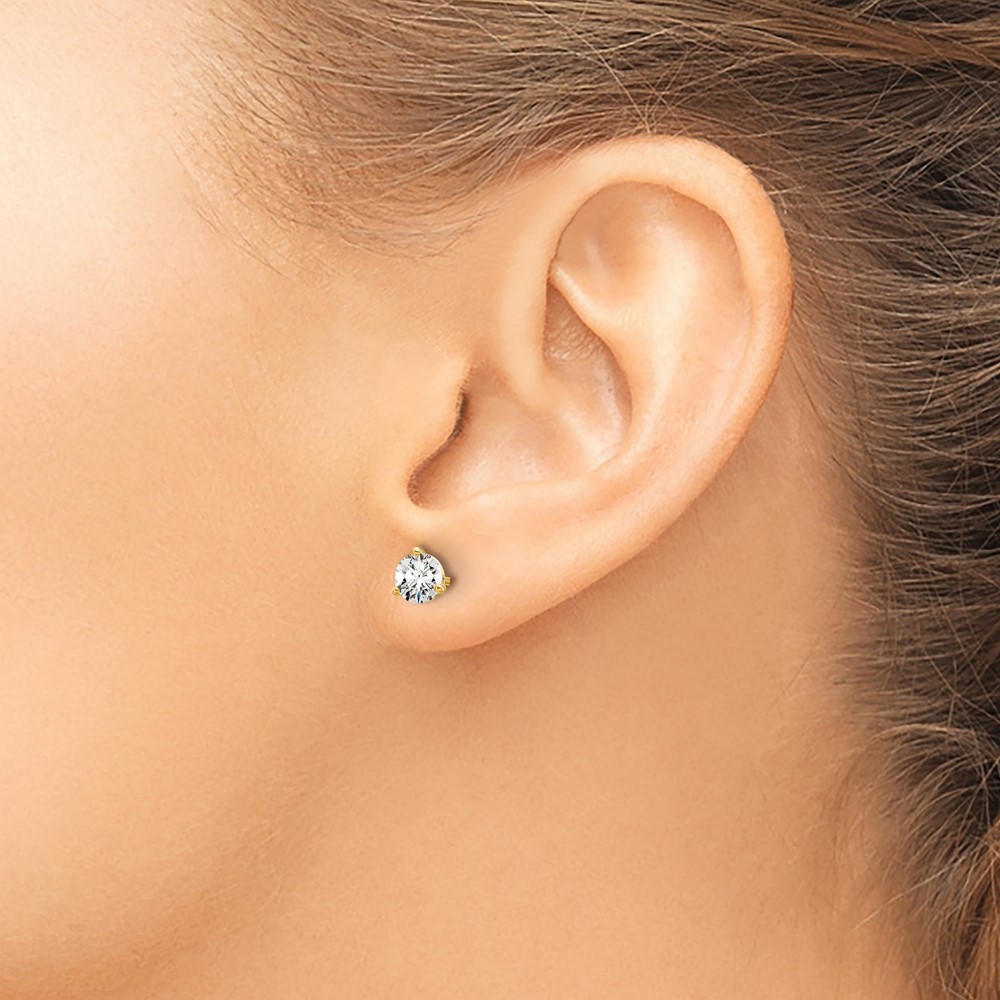 14k 3/4 carat Lab Grown Diamond VS/SI+ G+ Round Complete Three Prong Stud Earrings (EM1007-075-LG)