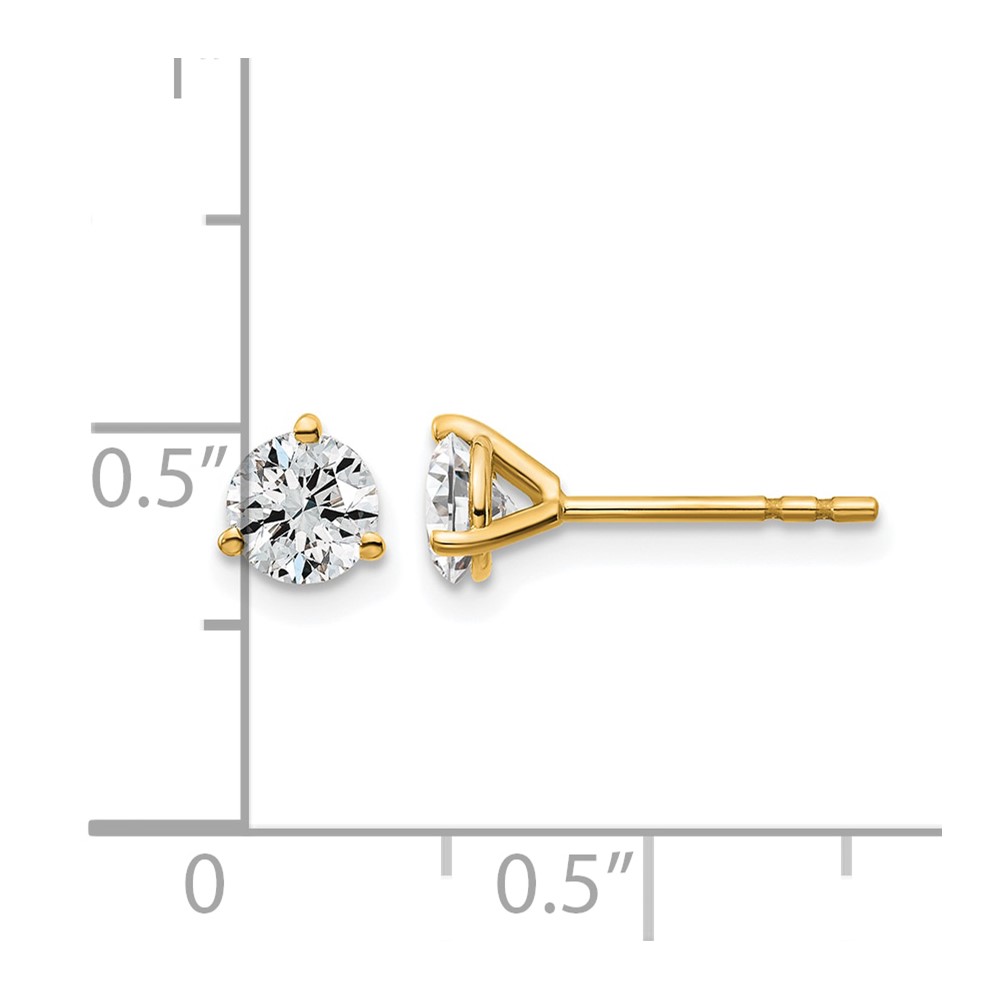 14k 3/4 carat Lab Grown Diamond VS/SI+ G+ Round Complete Three Prong Stud Earrings (EM1007-075-LG)