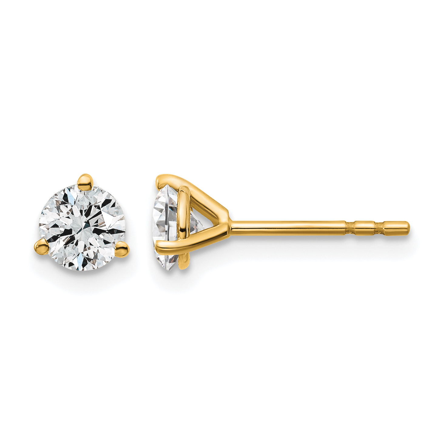 14k 3/4 carat Certified Lab Grown Diamond VS/SI+ G+ Round Complete Three Prong Stud Earrings (EM1007-075C-LG)