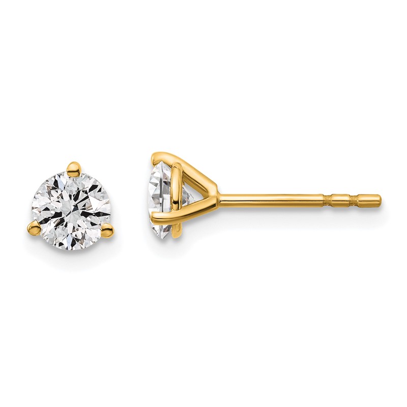 14k Yellow Gold 3/4 ctw Certified Lab Grown Diamond VS/SI+ G+ Round 3 Prong Heavy Wt. Stud Earrings