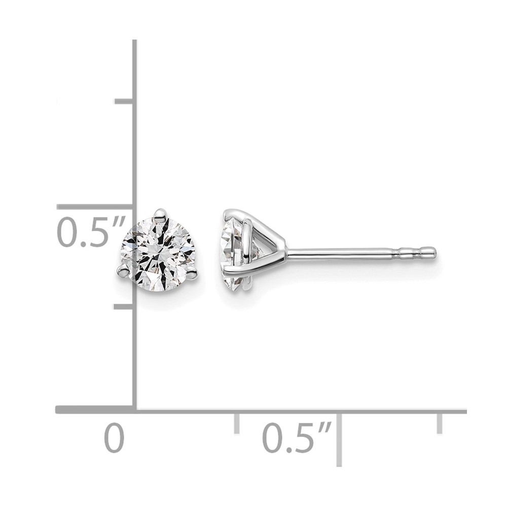 14k White Gold 7/8 ctw Lab Grown Diamond VS+ F+ Round 3 Prong Heavy Wt. Stud Earrings (EM1007-087-WLD)